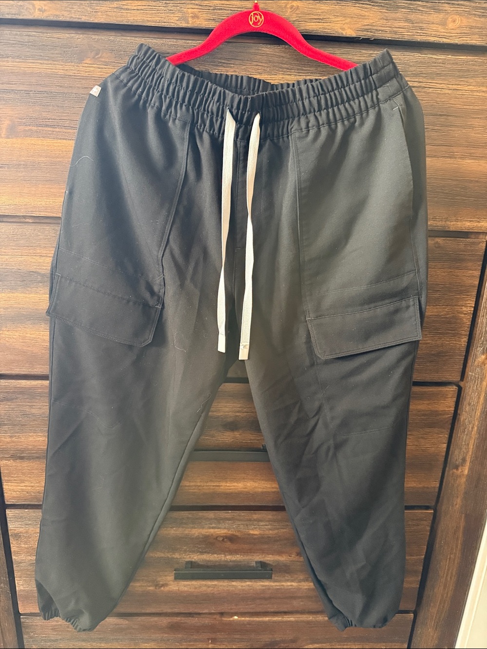 Figs Black Cargo Jogger Pants with White Drawstring Large Petite